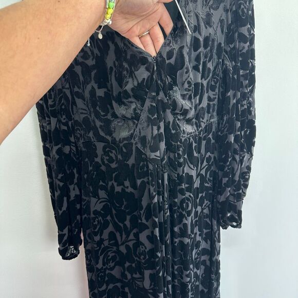 Johnny Was Jade Women’s Black Jacquard Velvet Burnout Silk Blend Wynnter Midi Dr - Picture 13 of 15